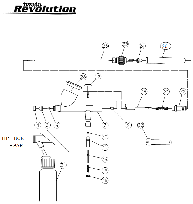 アネストIwata エアーブラシ Revolutionシリーズ　パーツ展開図 部品価格表　HP-AR　HP-BR　HP-CR　HP-BCR　HP-SAR