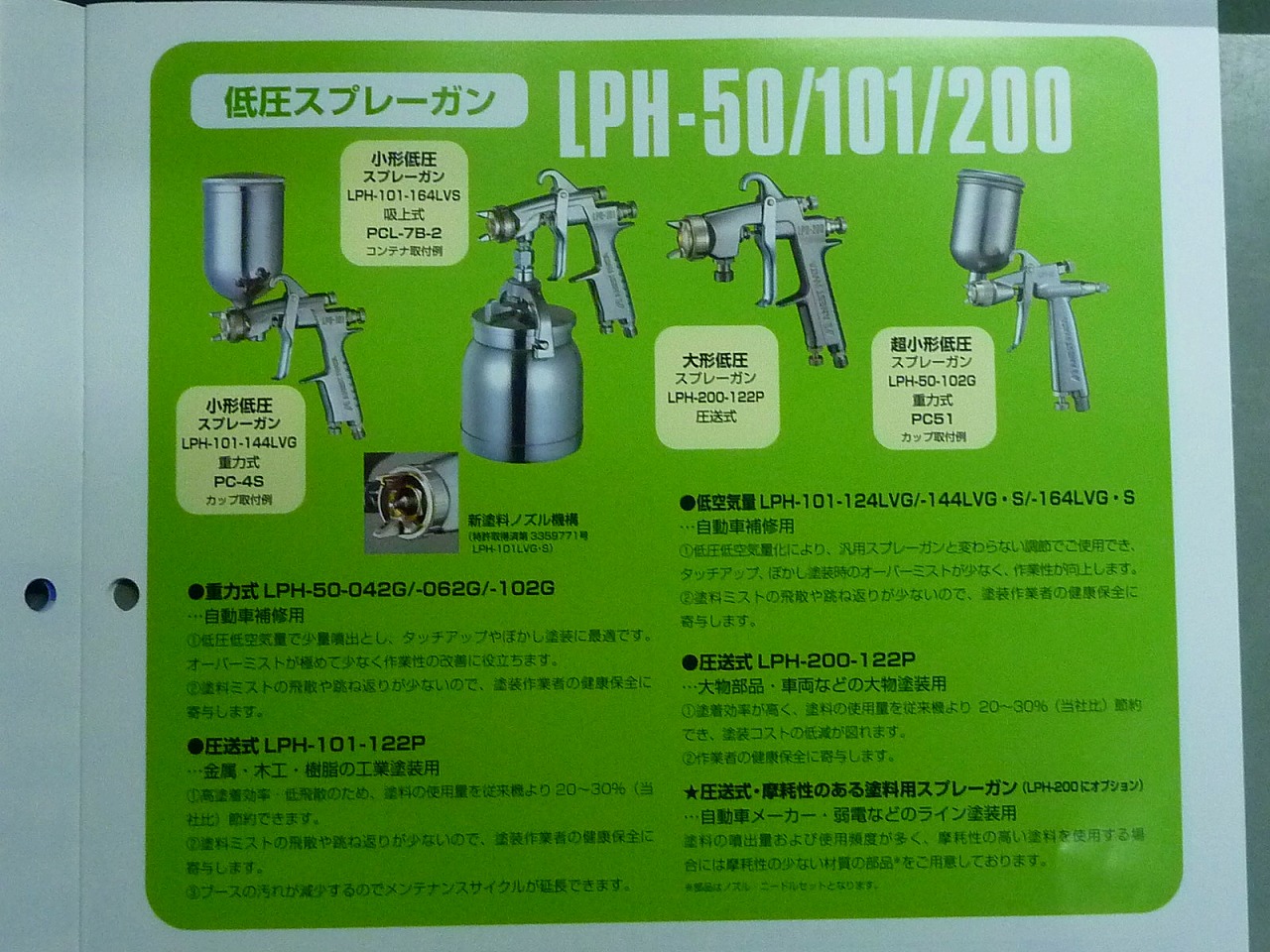 アネスト岩田 小型低圧空気量低圧スプレーガンLPH-50-102G | 商品の 